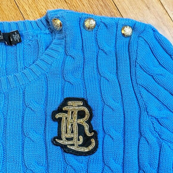 Lauren Ralph Lauren Womens Cable Knit Sweater Size L Preppy Old Money Cotton EUC - Picture 6 of 11
